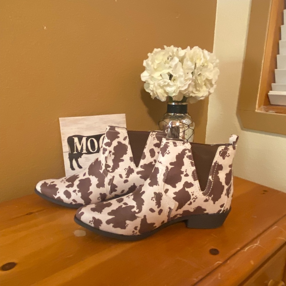 Brown Cow Print Ankle Boots, Booties